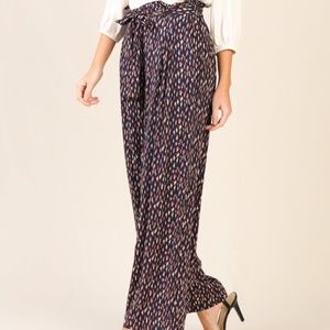 Belted Wide Leg Navy Pant